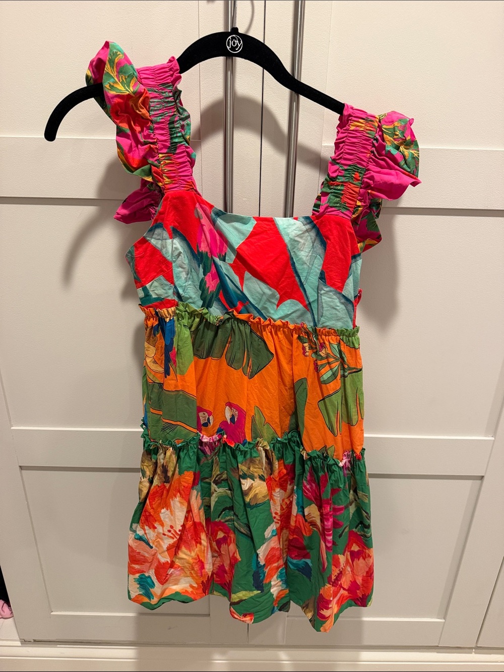 FARM Rio Tropical Floral Ruffle-Strap Sundress in Pink, Orange & Green